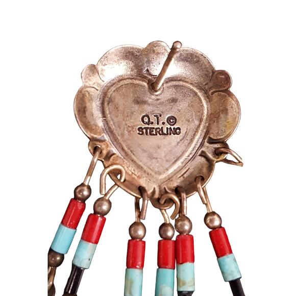 Vintage - Native American- Inlaid & Signed QT Sterling Silver Earrings 925 - Picture 7 of 8